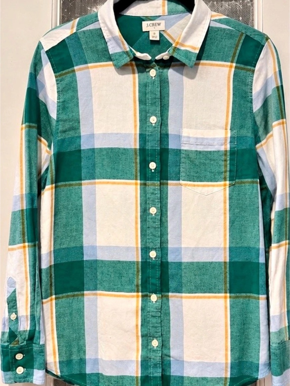 J.Crew Women’s Small Plaid Shirt Green Blue Soft Casual Preppy Like New